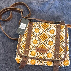 Myra Bag Crossbody with Orange and Brown Geometric Design